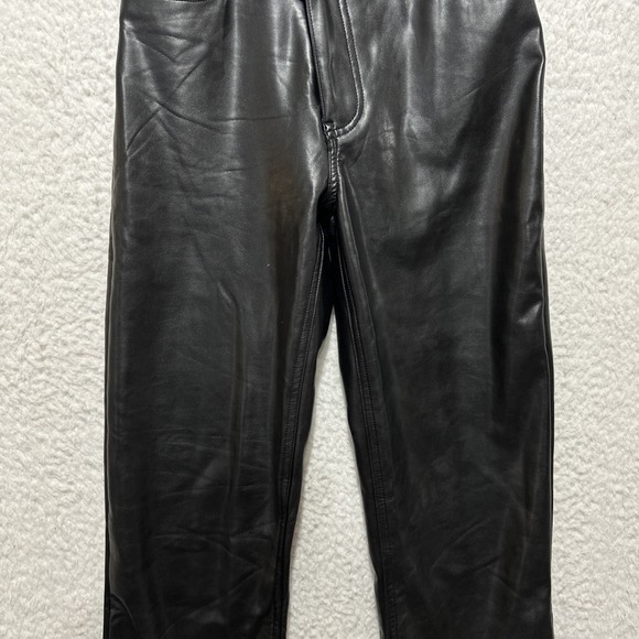 Abercrombie & Fitch Criss Cross 90s Straight High Rise Vegan Leather Black Pants - Picture 5 of 13
